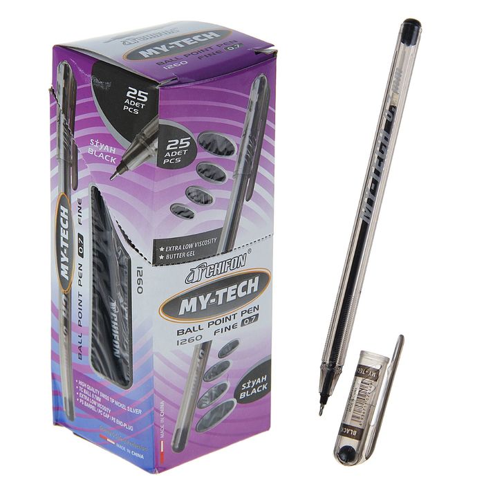 Ручка шариковая 0,7мм стержень черный корпус прозрачный игольчатый пишущий узел MY-TECH