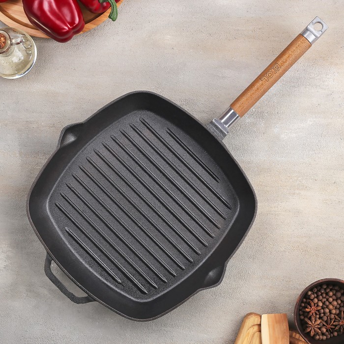 Сковорода-гриль чугунная 28х28 см, со съемной ручкой и стеклянной крышкой