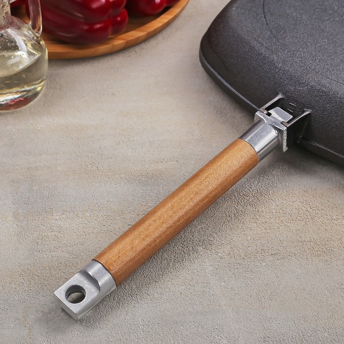 Сковорода-гриль чугунная 28х28 см, со съемной ручкой и стеклянной крышкой