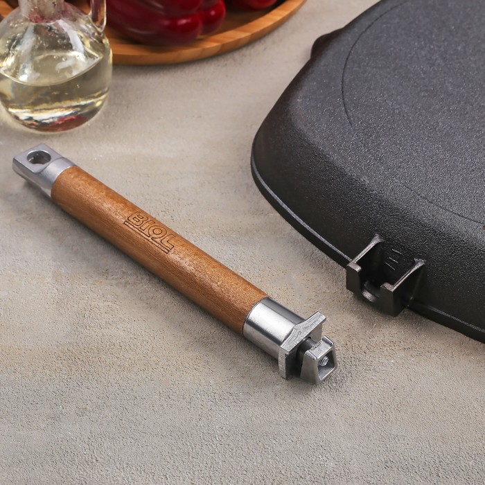 Сковорода-гриль чугунная 28х28 см, со съемной ручкой и стеклянной крышкой