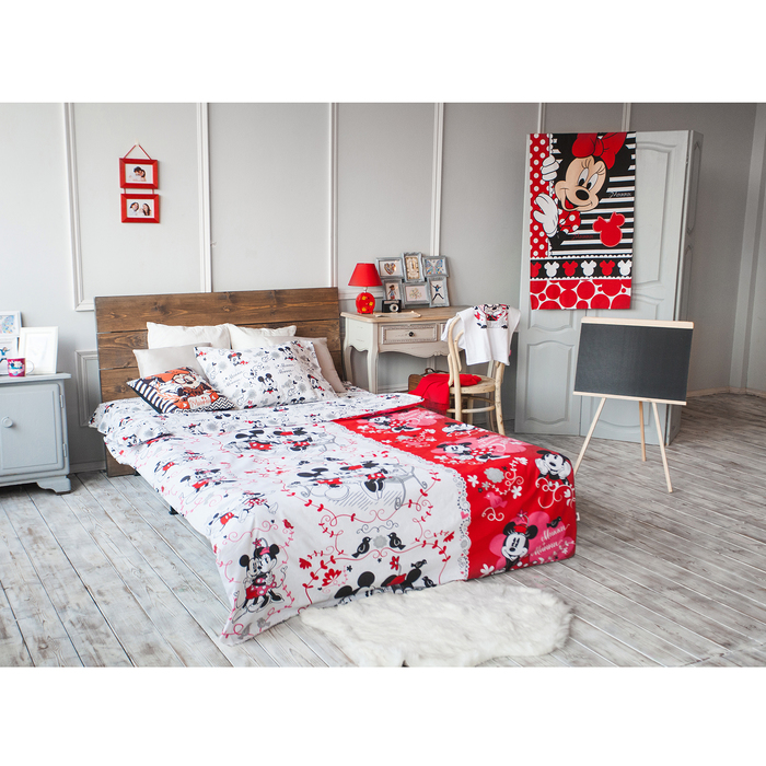 Постельное бельё 1,5 сп "Микки Маус и друзья: Микки и Минни", размер 143х215 см, 150х214 см, 50х70 см-1 шт., 100% хлопок