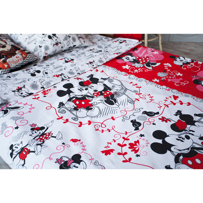Постельное бельё 1,5 сп "Микки Маус и друзья: Микки и Минни", размер 143х215 см, 150х214 см, 50х70 см-1 шт., 100% хлопок