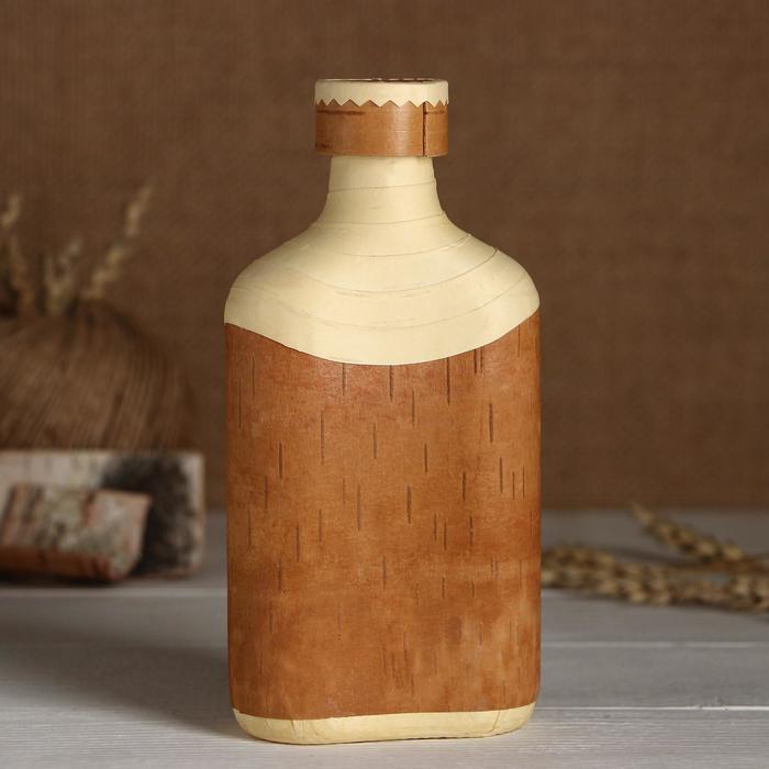 Фляжка «Сувенирная», оформленная берестой, плетение и тиснение, микс, береста