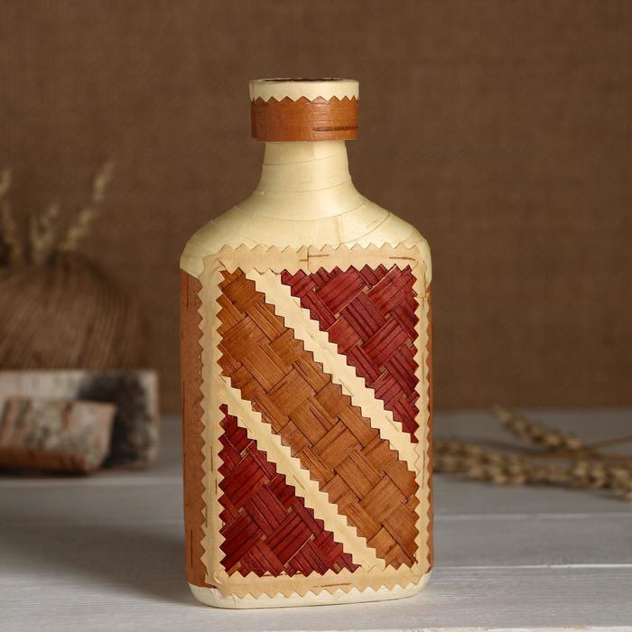 Фляжка «Сувенирная», оформленная берестой, плетение и тиснение, микс, береста