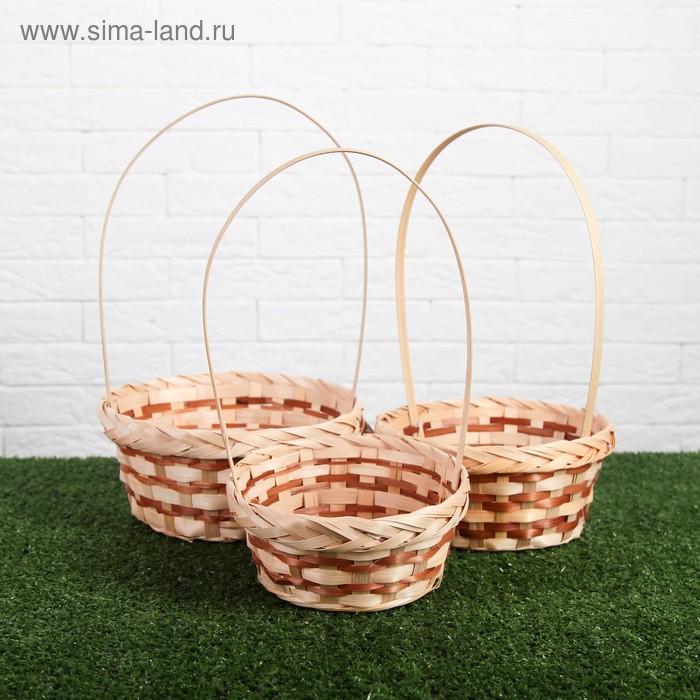 

Набор корзин плетёных, бамбук, 3 шт., натуральный цвет, тёмная полоса