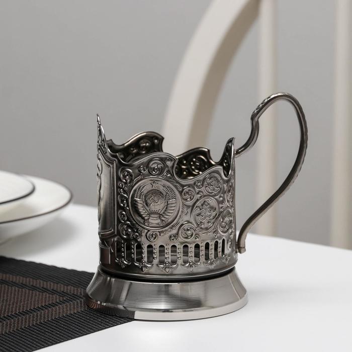 Подстаканник «Олимпийский мишка», 2 герба, d=72мм, никелированный, с чернением набор для чая олимпийский мишка 2 герба ссср никелированный с чернением