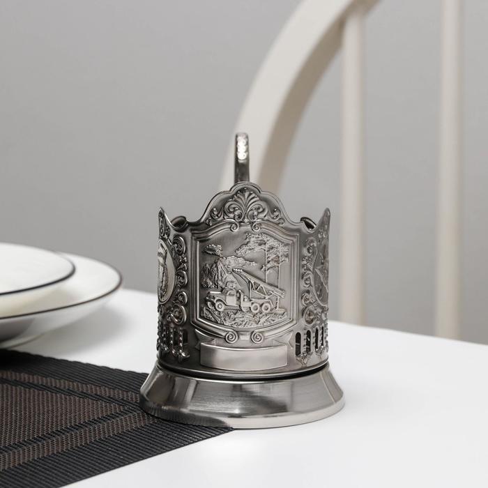 Подстаканник никелированный с чернью "БМ Катюша", (стакан d=6,1 см)