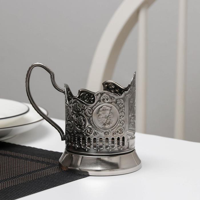 Подстаканник никелированный с чернью "БМ Катюша", (стакан d=6,1 см)