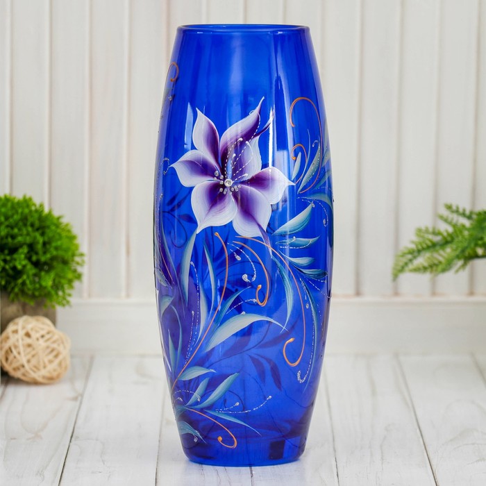 Ваза Flora "Цветущая ветка", стразы, кобальт