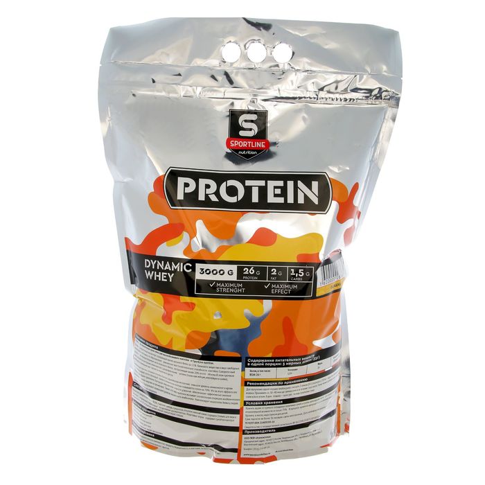 Протеин SportLine Dynamic Whey Protein 85%, банан, спортивное питание, 3000г