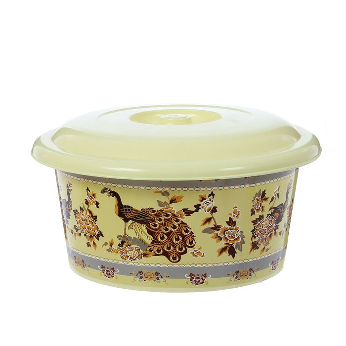 Таз круглый с крышкой 10 л с декором "Павлин"