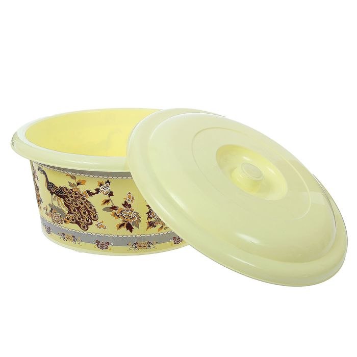 Таз круглый с крышкой 10 л с декором "Павлин"