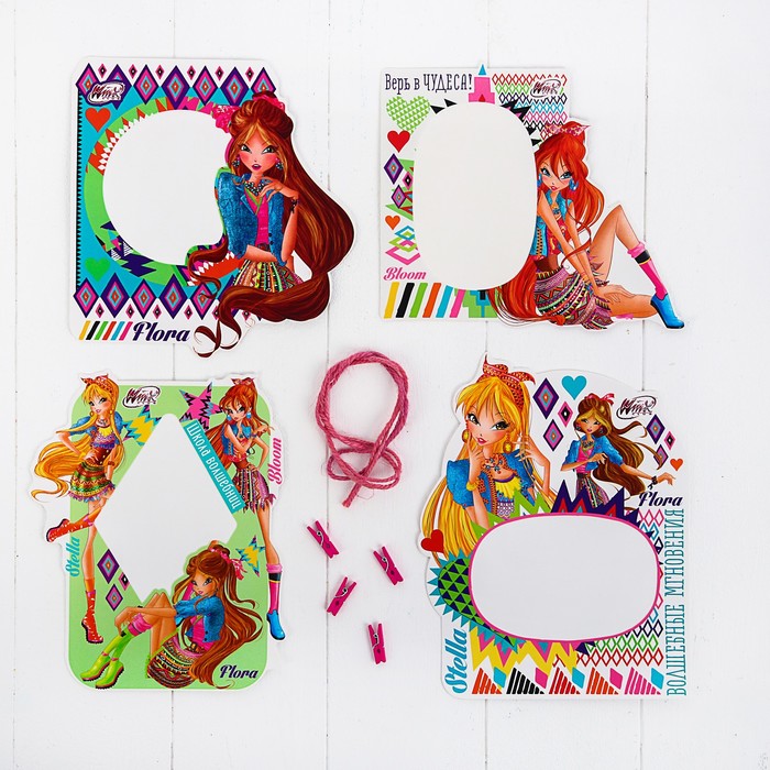 Гирлянда - набор фоторамок на прищепках "Флора", 4 шт, феи Винкс