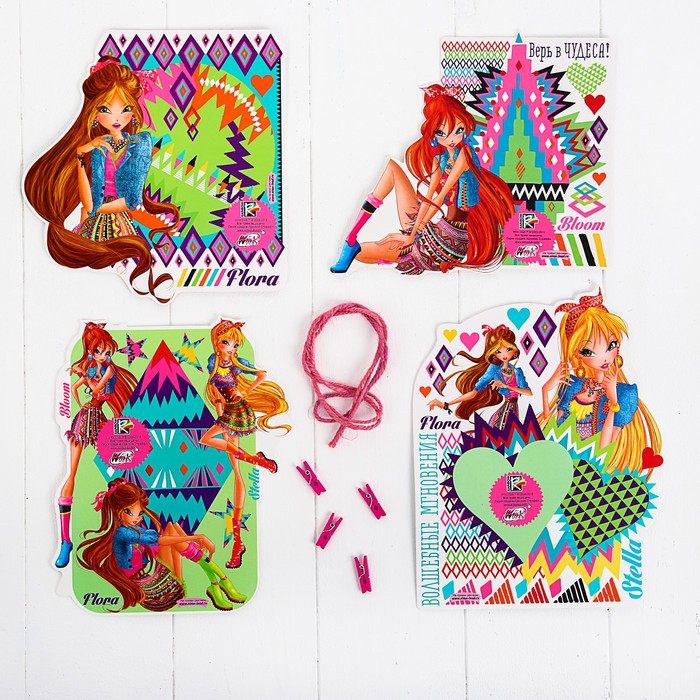 Гирлянда - набор фоторамок на прищепках "Флора", 4 шт, феи Винкс