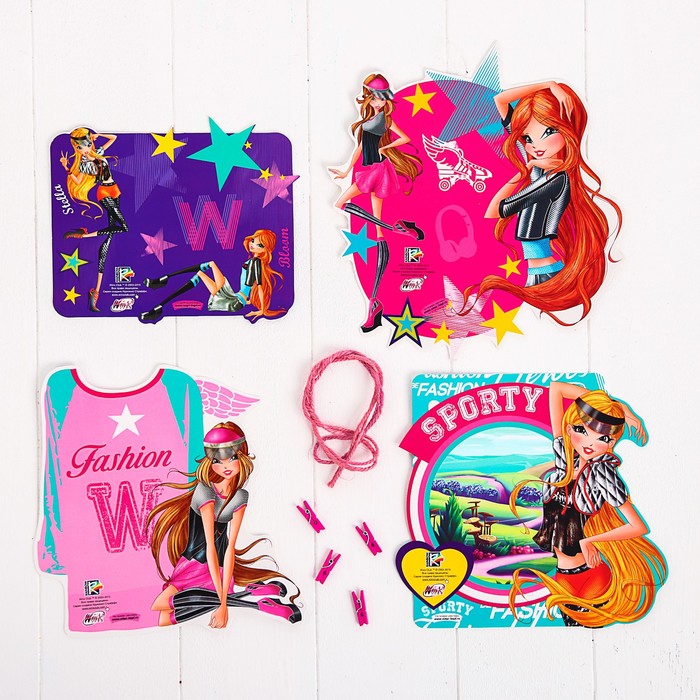 Гирлянда - набор фоторамок на прищепках "Школа волшебниц", 4 шт, феи Винкс