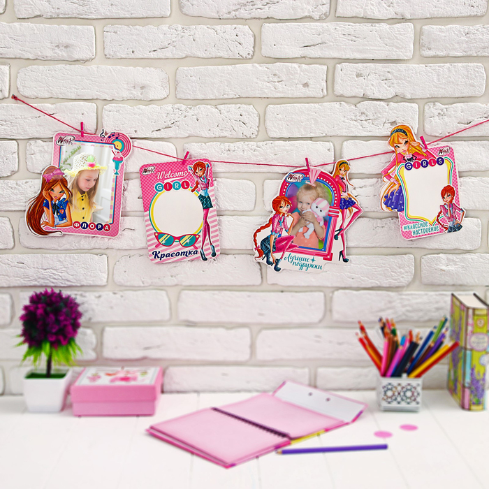 Гирлянда - набор фоторамок на прищепках "Классное настроение", 4 шт, феи Винкс
