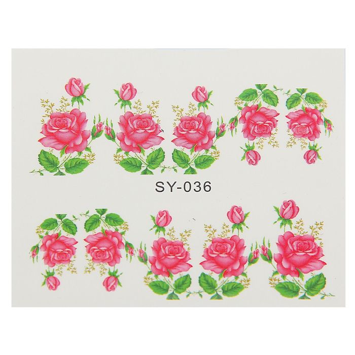 Слайдер-дизайн для ногтей "Роза в цвету", цвет белый/розовый/зелёный