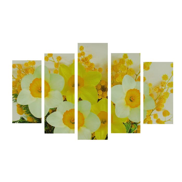 Модульная картина на подрамнике "Белые и жёлтые нарциссы", 2 — 25×52, 2 — 25×66,5, 1 — 25×80, 80×140 см