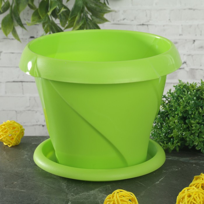 Кашпо с поддонником 1,4 л "Флориана", d=17 см, цвет салатовый
