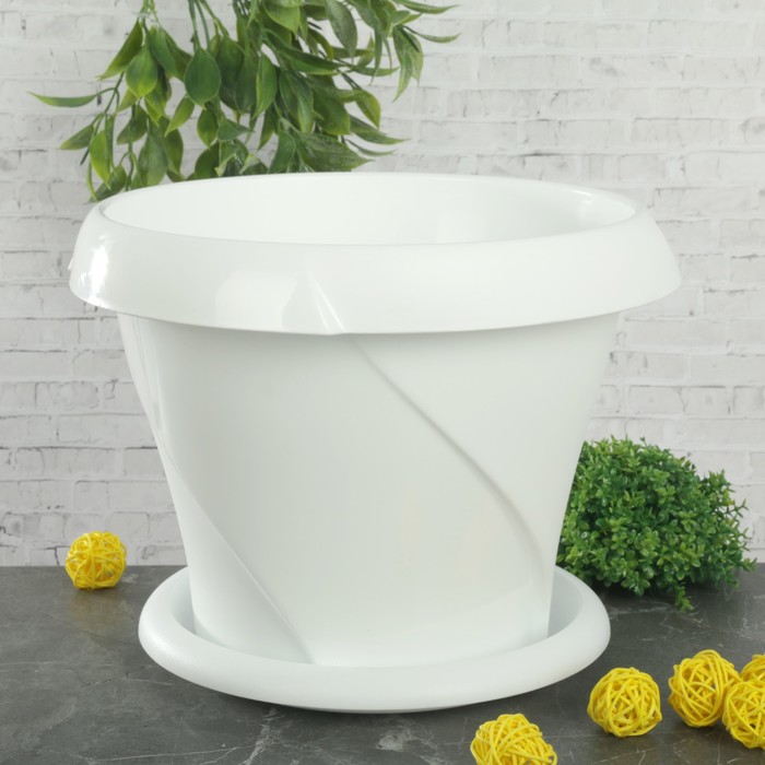 Кашпо с поддонником 9,2 л "Флориана", d=31,5 см, цвет белый