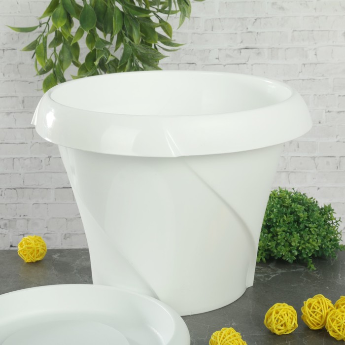 Кашпо с поддонником 9,2 л "Флориана", d=31,5 см, цвет белый
