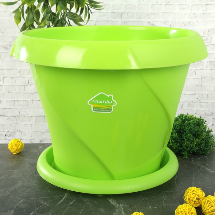 Кашпо с поддонником 9,2 л "Флориана", d=31,5 см, цвет салатовый