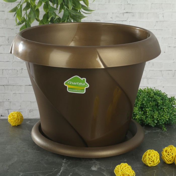 Кашпо с поддонником 5,4 л "Флориана", d=27 см, цвет золотой