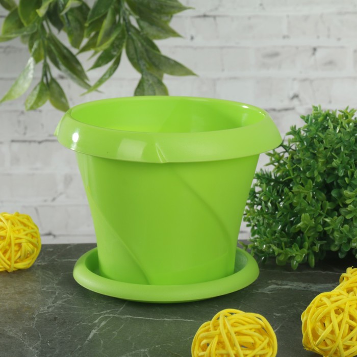 Кашпо с поддонником 300 мл "Флориана", d=10 см, цвет салатовый