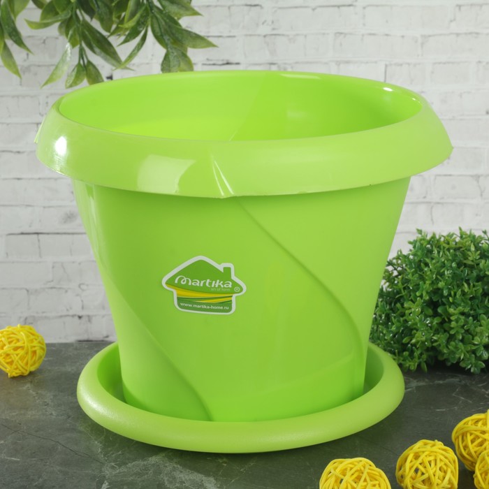 Кашпо с поддонником 2,8 л "Флориана", d=21,5 см, цвет салатовый