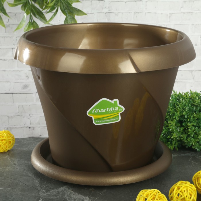 Кашпо с поддонником 2,8 л "Флориана", d=21,5 см, цвет золотой