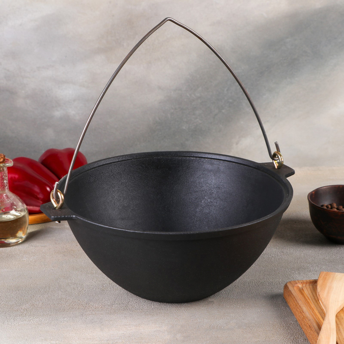 Котел чугунный 4 л с дужками и алюминиевой крышкой