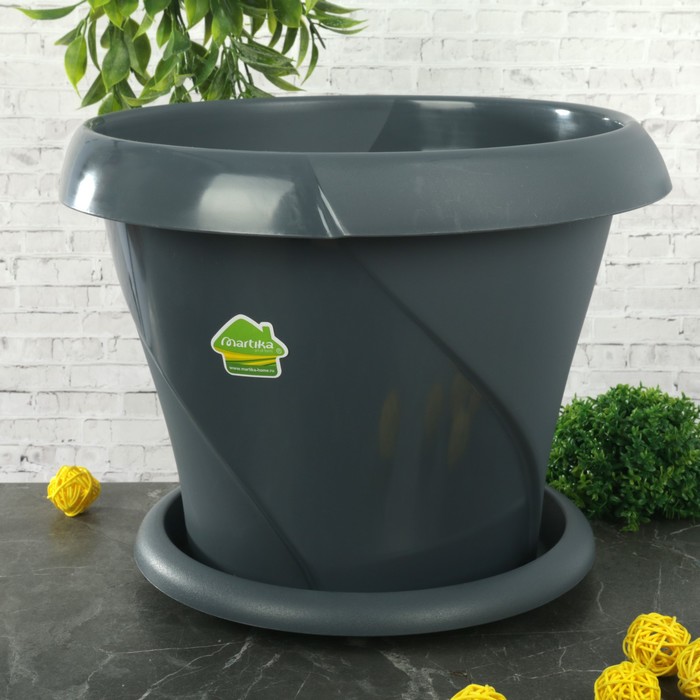 Кашпо с поддонником 9,2 л "Флориана", d=31,5 см, цвет серый