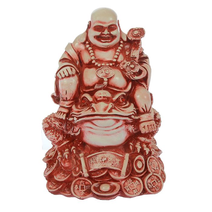 Копилка "Будда на жабе" красно-белая, глянец