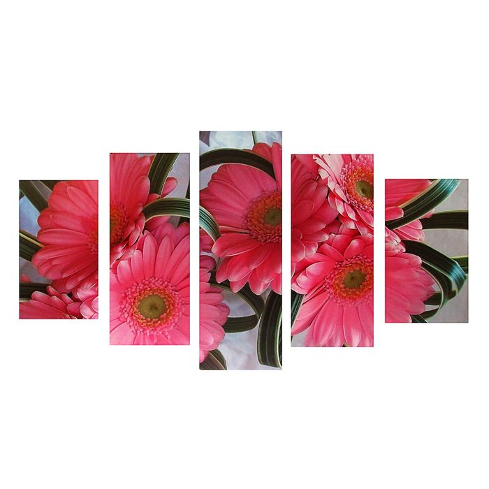 Модульная картина на подрамнике "Герберы", 2 — 43×25, 2 — 58×25, 1 — 72×25 см, 72×125 см