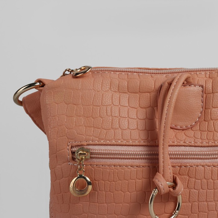 Сумка женская на молнии, 1 отдел, 3 наружных кармана, цвет персиковый