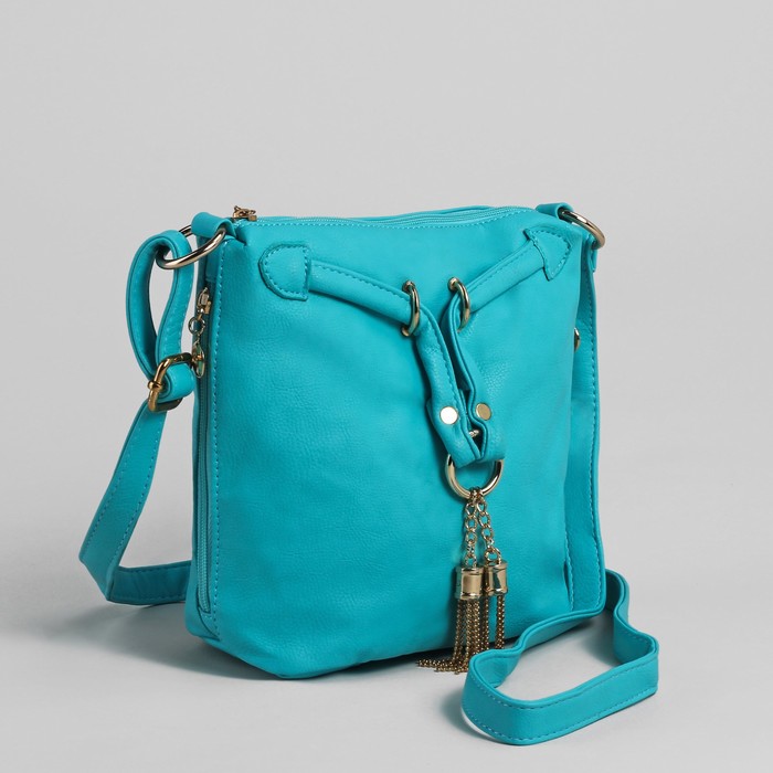 Сумка женская на молнии, 1 отдел, 3 наружных кармана, бирюзовая