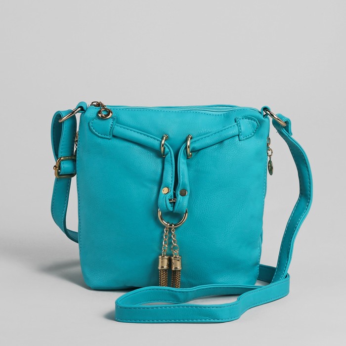 Сумка женская на молнии, 1 отдел, 3 наружных кармана, бирюзовая