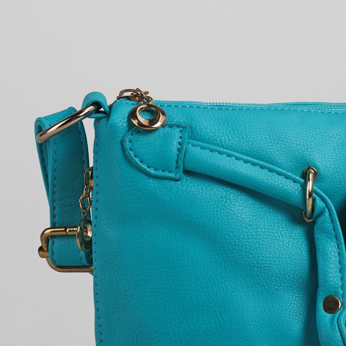 Сумка женская на молнии, 1 отдел, 3 наружных кармана, бирюзовая