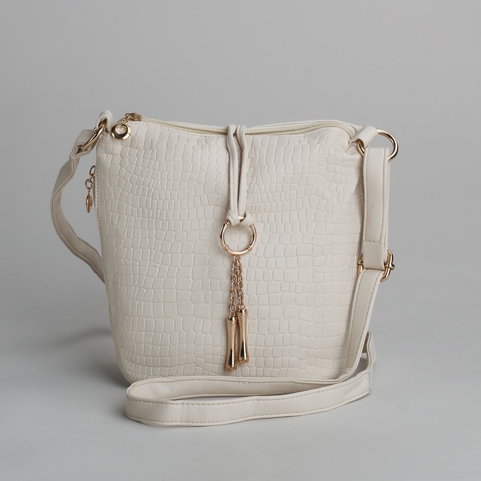 Сумка женская на молнии, 1 отдел, 3 наружных кармана, цвет молочный