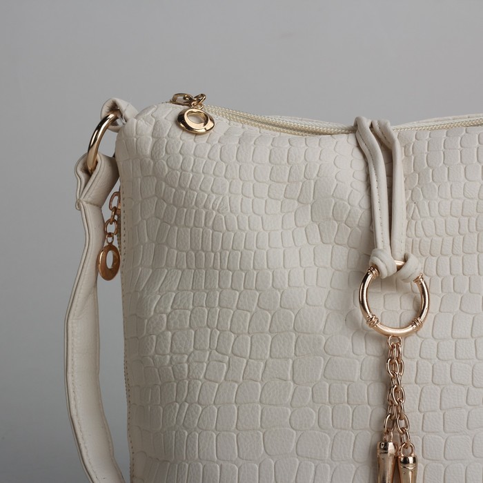 Сумка женская на молнии, 1 отдел, 3 наружных кармана, цвет молочный