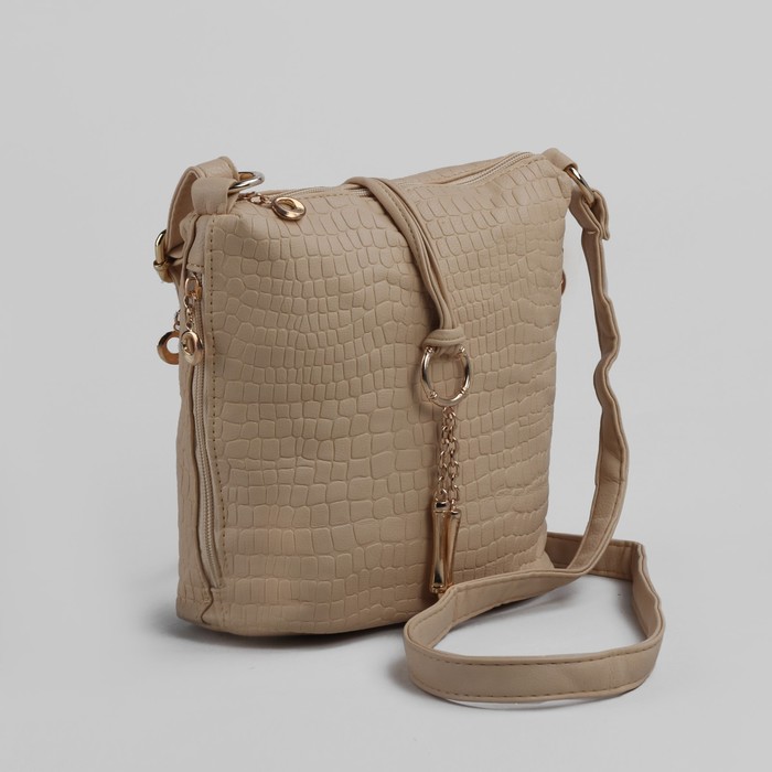 Сумка женская на молнии, 1 отдел, 3 наружных кармана, бежевая