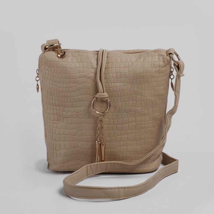 Сумка женская на молнии, 1 отдел, 3 наружных кармана, бежевая