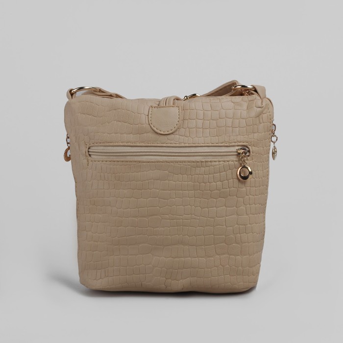 Сумка женская на молнии, 1 отдел, 3 наружных кармана, бежевая