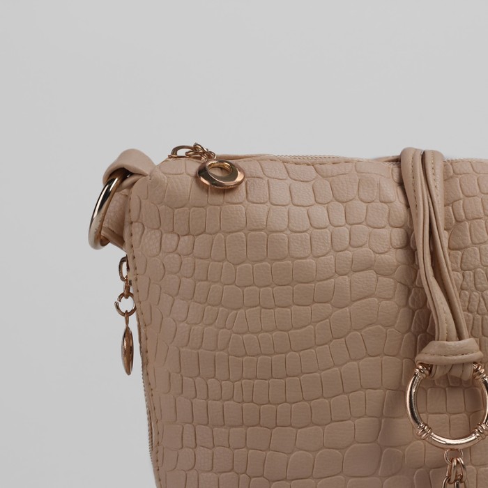 Сумка женская на молнии, 1 отдел, 3 наружных кармана, бежевая