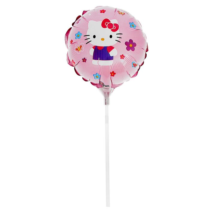 Шар фольгированный 9" "Надуй сам" Hello Kitty, набор 3 шт., круг с палочкой