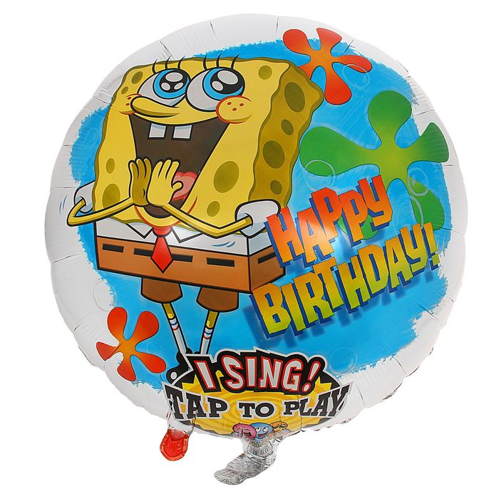 Шар фольгированный 28" Happy Birthday "Губка Боб", круг, музыкальный