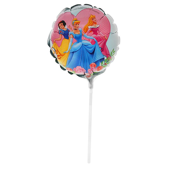 Шар фольгированный 9" "Надуй сам" Принцессы, набор 3 шт., круг с палочкой