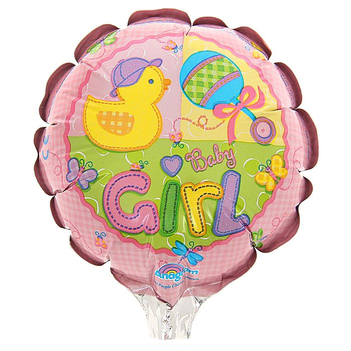 Шар фольгированный 4" Happy Birthday "Малыш девочка", круг, для палочки