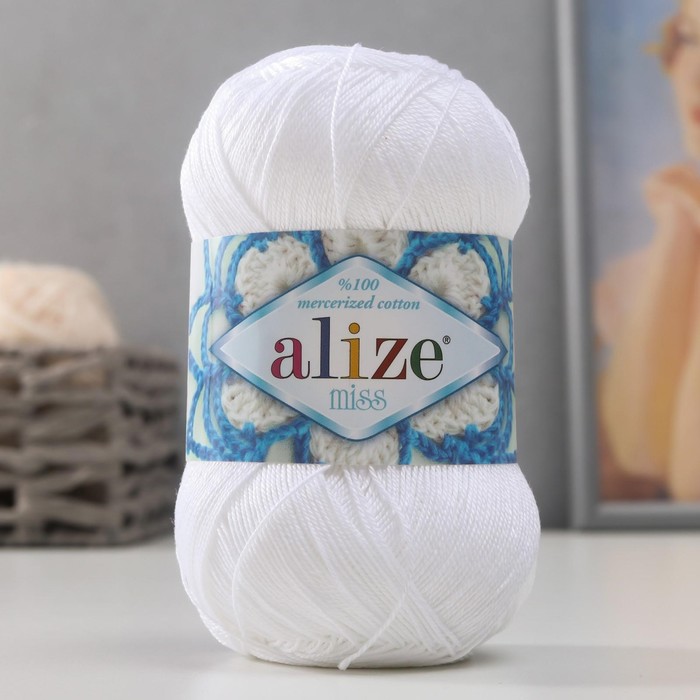 Пряжа "Miss" 100% мерсеризованный хлопок 280м/50гр (55 белый)