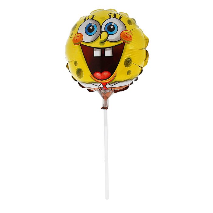 Шар фольгированный 9" "Надуй сам" Губка Боб, набор 3 шт., круг с палочкой